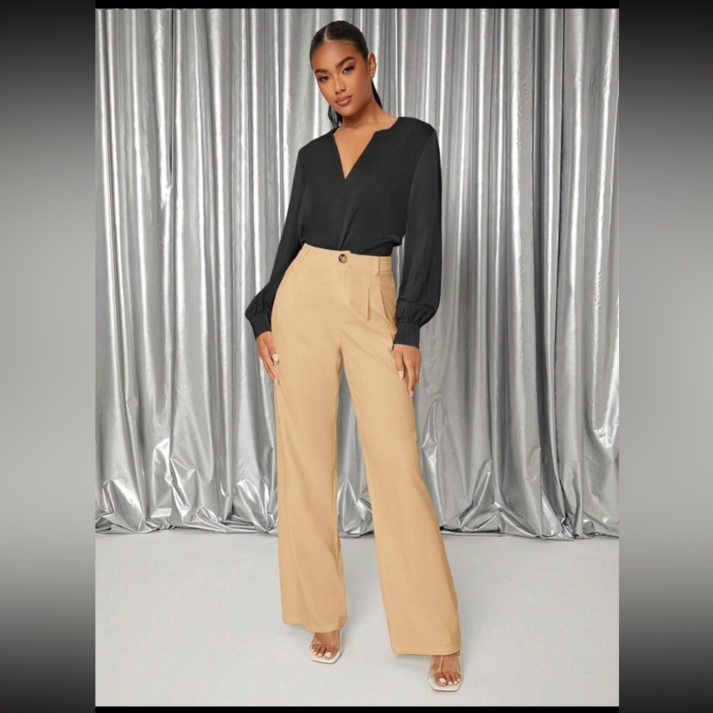 SHEIN Privé Solid High Waist Wide Leg Pants
